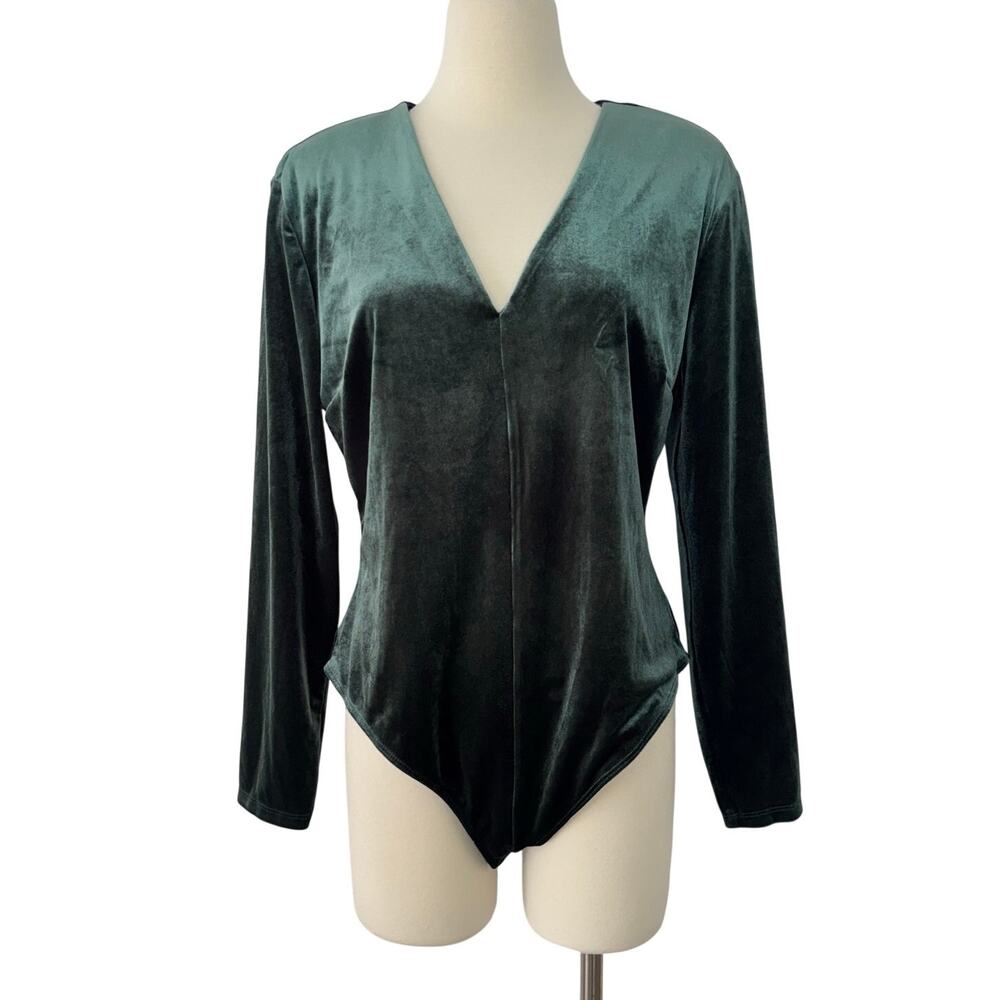 Banana Republic Velvet Long Sleeve Stretchy Bodysuit Dark Green L NWT
